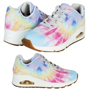 New Skechers uno hyped hippie tie dye sneakers wedge white multi retro 80s 90s